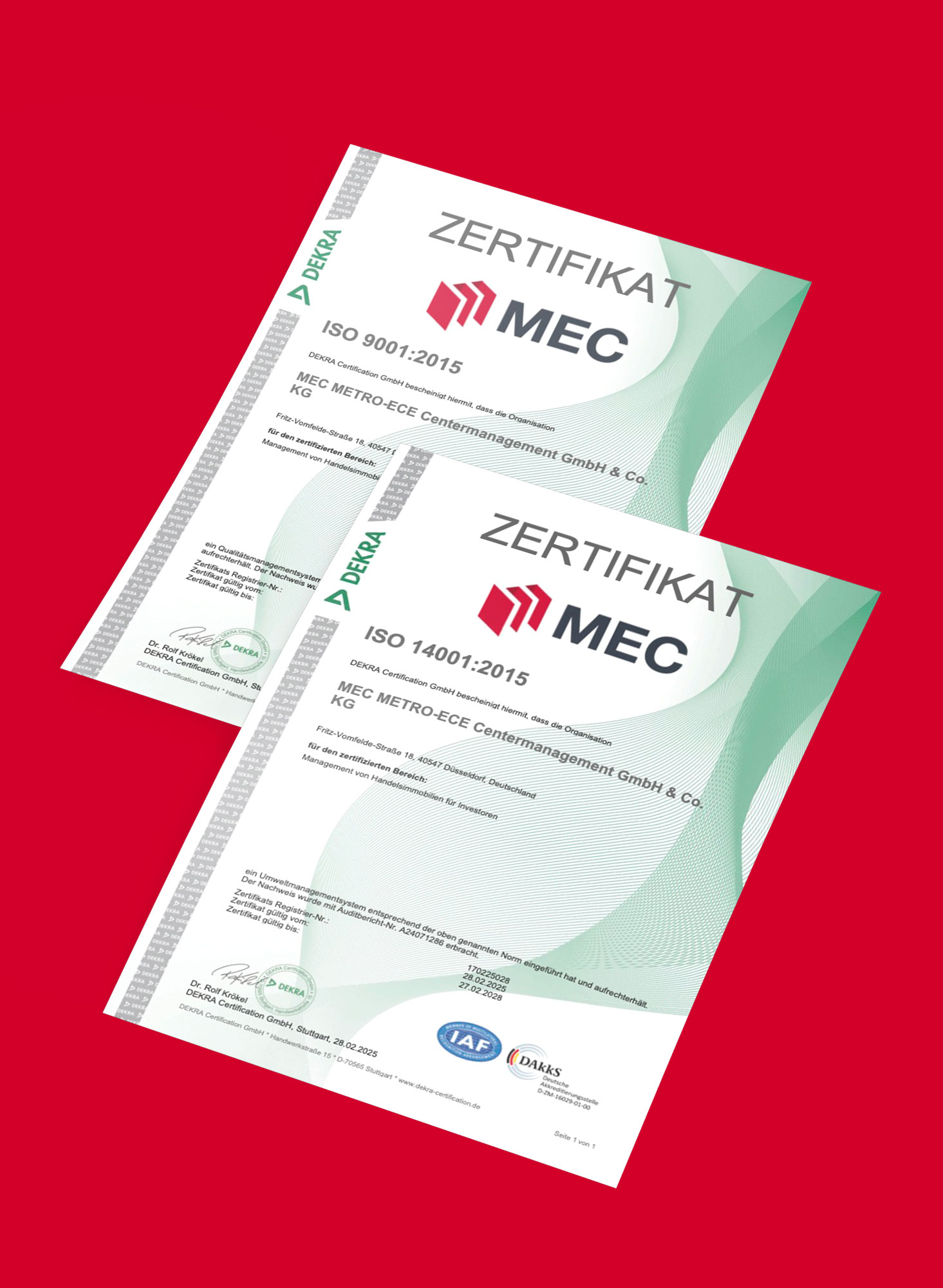 ISO 9001 und ISO 14001 Zertifikate